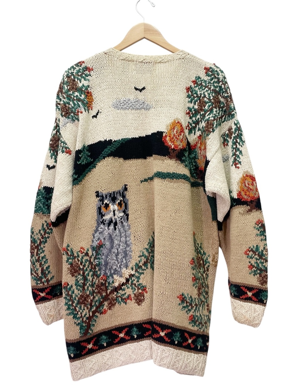Vintage Northern Isles Hand Knit Cardigan 2X Woodland Deer Owl Novelty Sweater - Picture 7 of 16